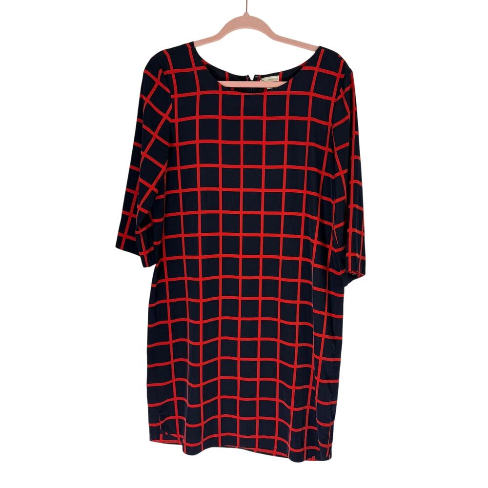 GAP Navy Blue Red Square Lightweight 3/4" Sleeve Shift To Knee Dress Size S